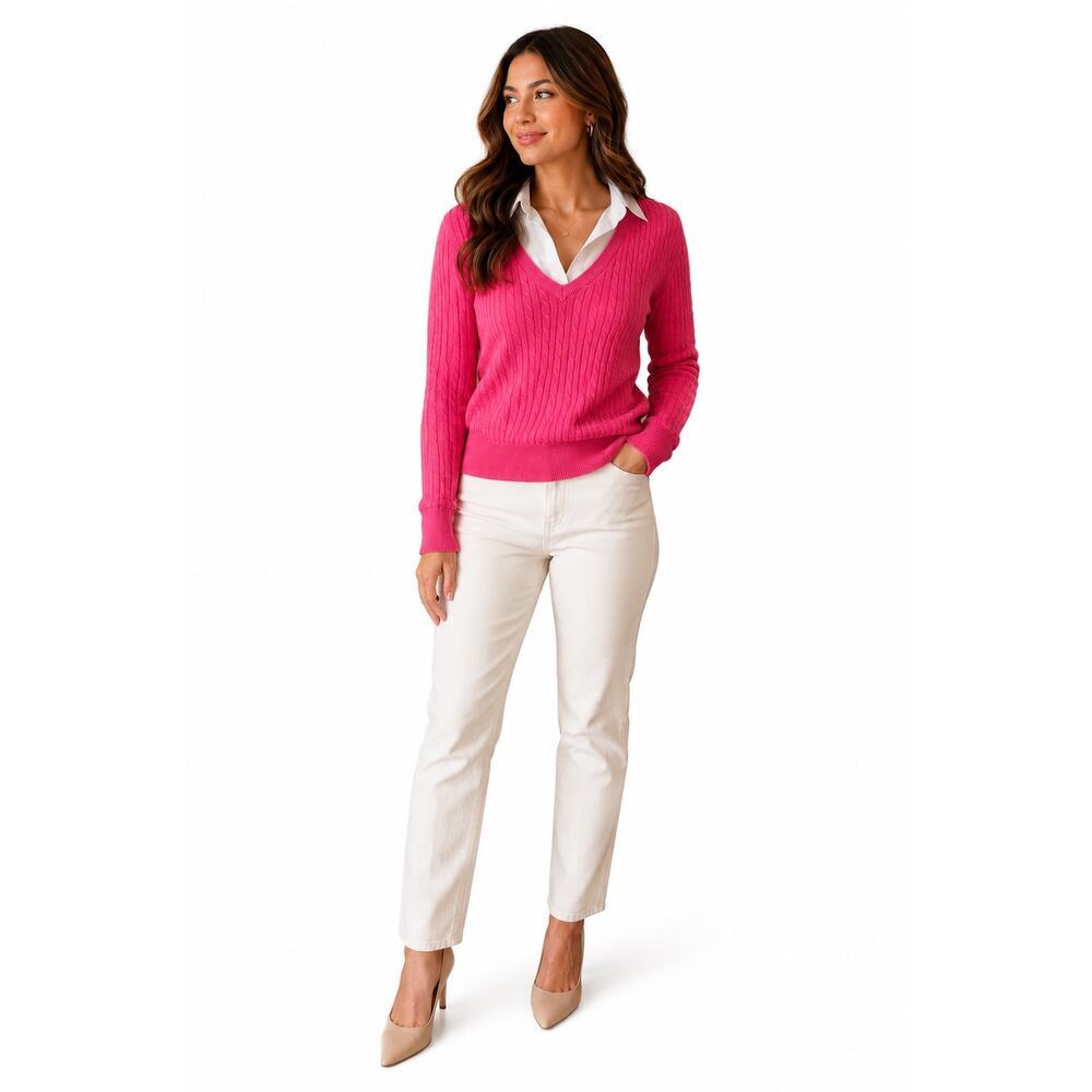 Lauren Ralph Lauren Pink Cable Knit Sweater Large